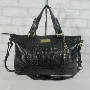 Brahmin Black Croc Embossed Leather Satchel